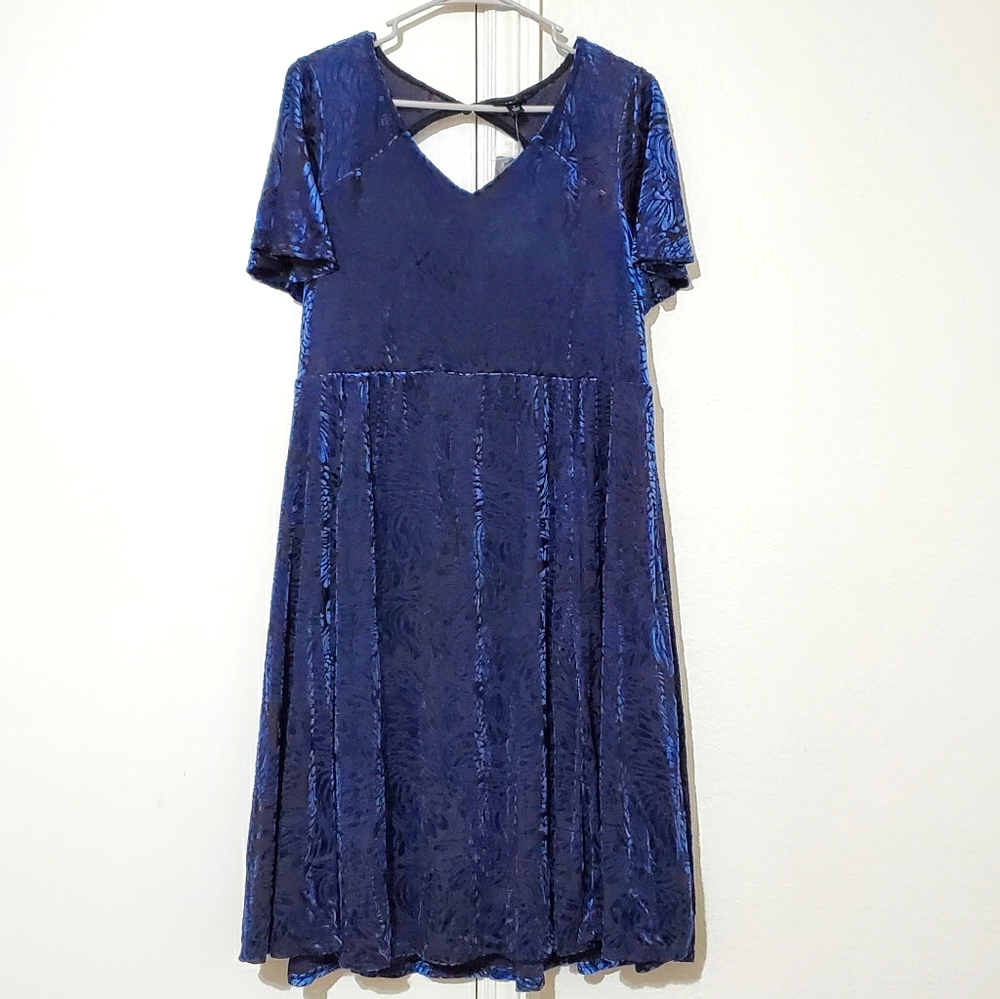 Torrid navy and black velvet V-neck skater dress